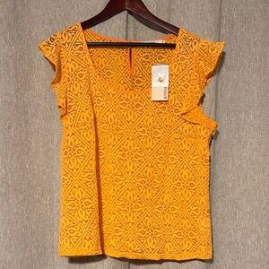 JustFab Vibrant Orange Lace Blouse XL